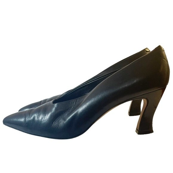 Via Spiga Heels Vintage Black Leather Elongated Square Toe Pump Womens Size 11AA - Picture 5 of 16